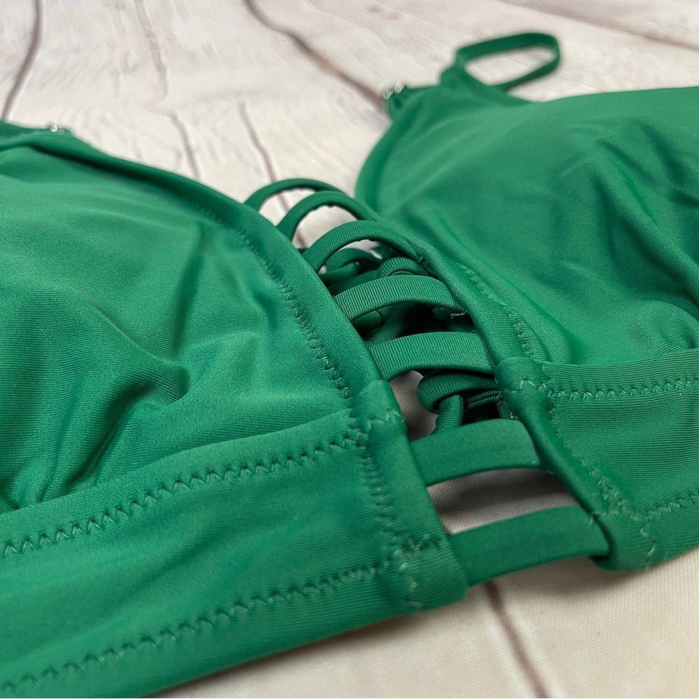 TEMPTME green floral lace up high waisted 2-piece swimsuit bikini NEW, size M - Picture 10 of 15